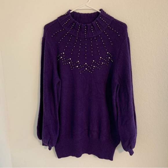 Alfani Embellished Knit Mock Turtleneck Sweater Purple - Picture 9 of 12